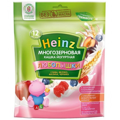 Каша Heinz йогуртовая многозерновая с малиной и черникой с 12 мес, 200 гр